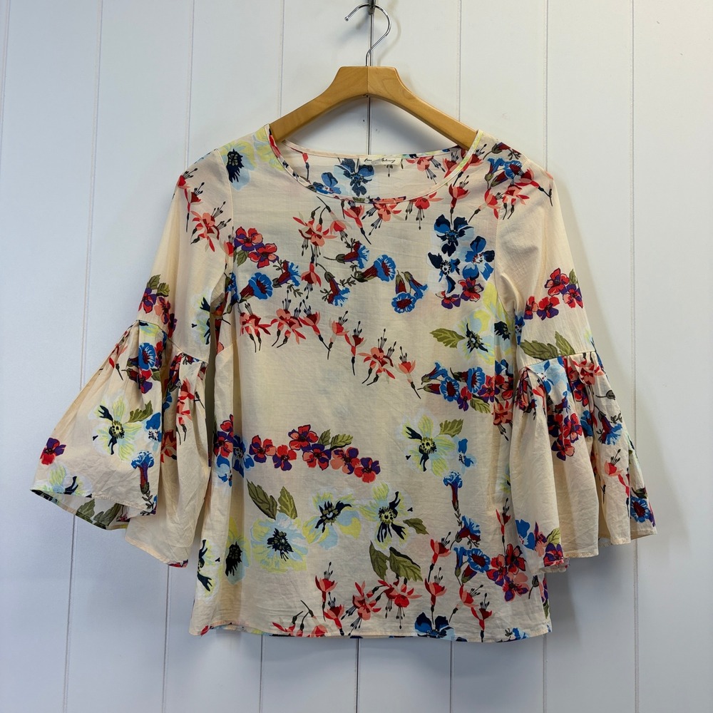 Jane and Delancey Boho Floral Bell Sleeve Blouse Women Size XS Cottage Summer